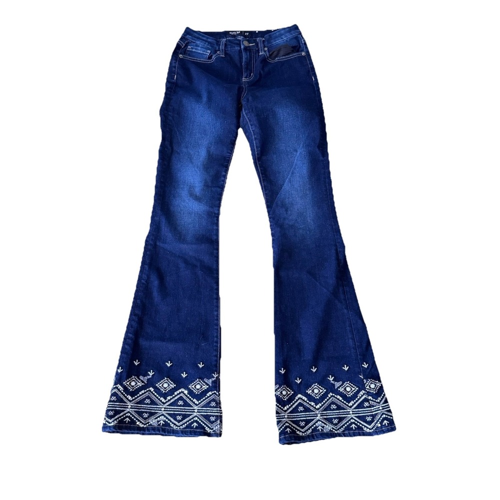 MISS ME JEANS Womens Size 26x33  Embroidered Bottom Flare Boho Festival Mid Rise